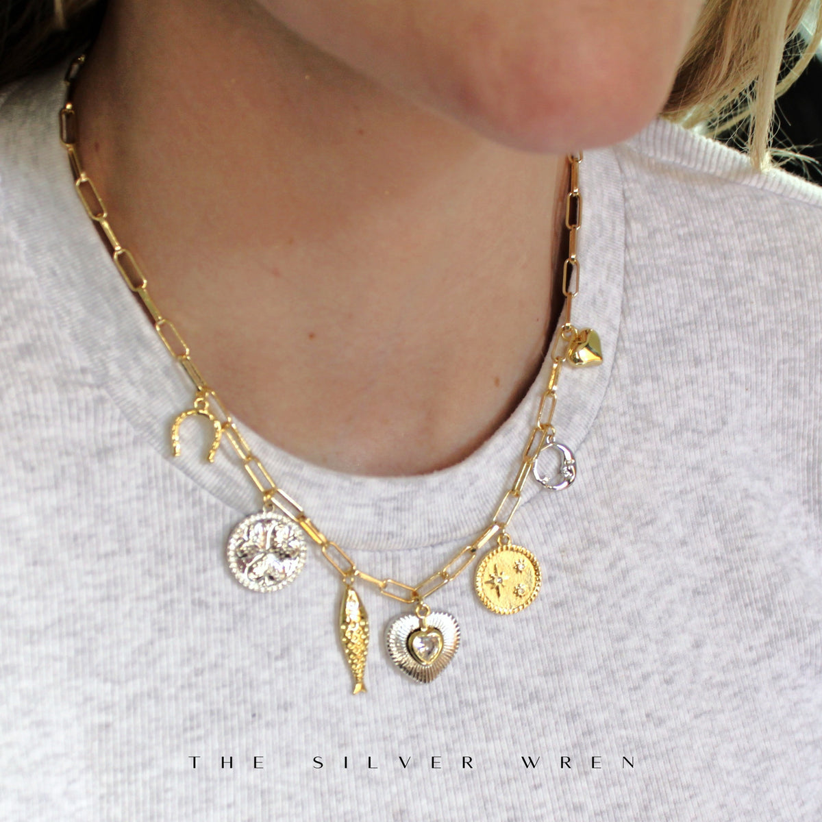 Two Tone Multi Charm Necklace