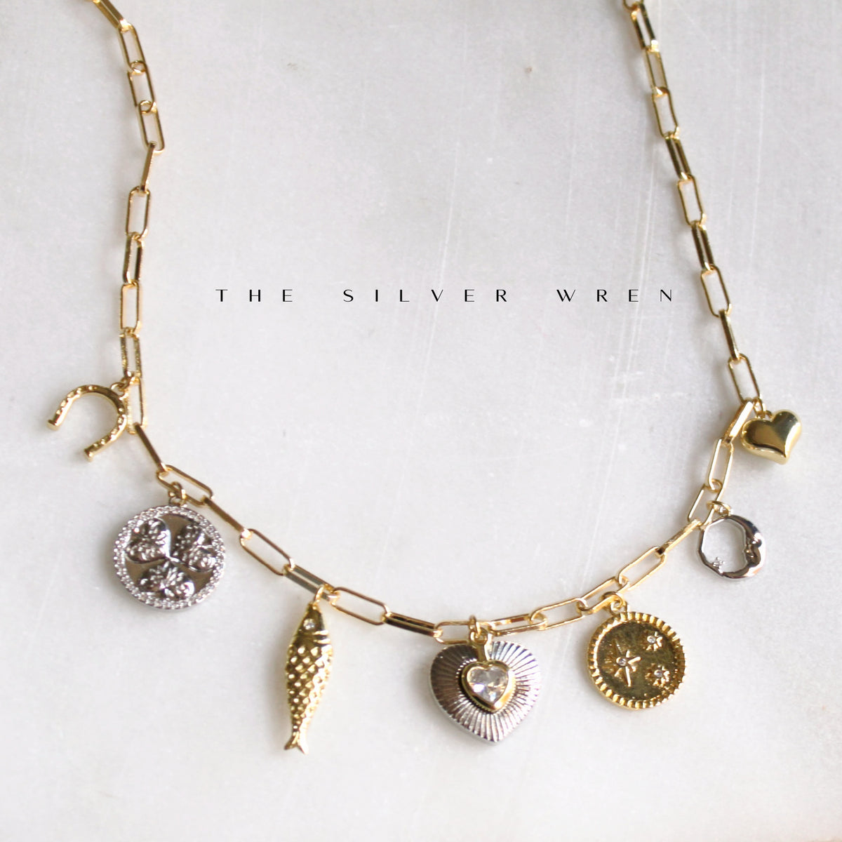 Two Tone Multi Charm Necklace