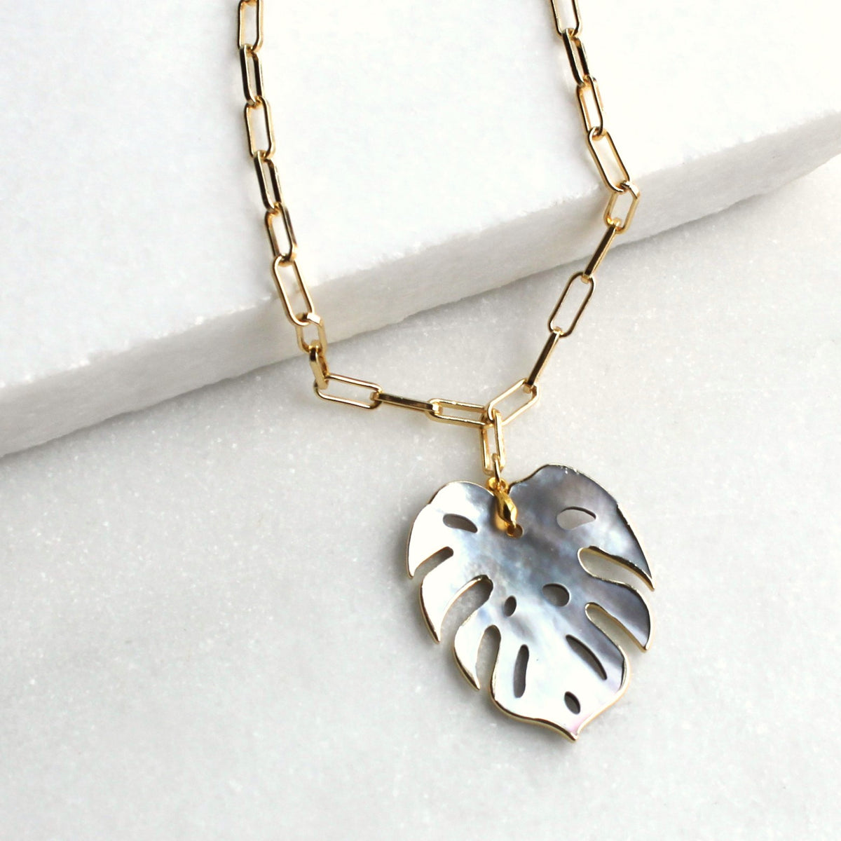 Monstera Mother of Pearl Necklace
