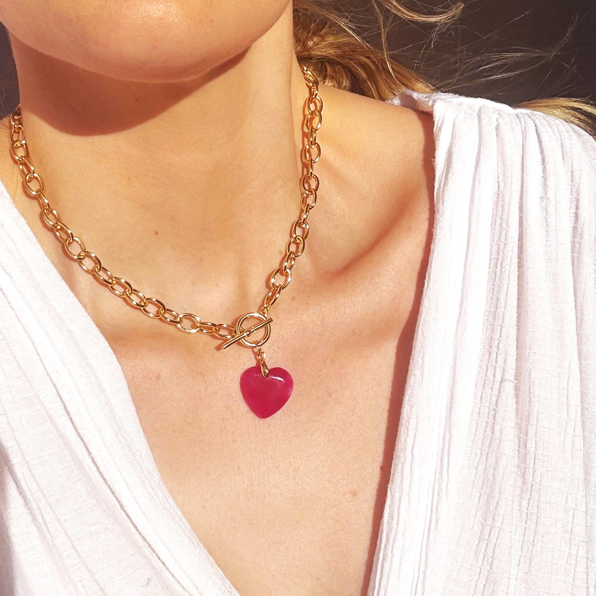 Pink Heart Toggle Necklace
