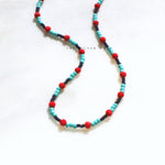 Red, Turquoise, Navy Beaded Necklace