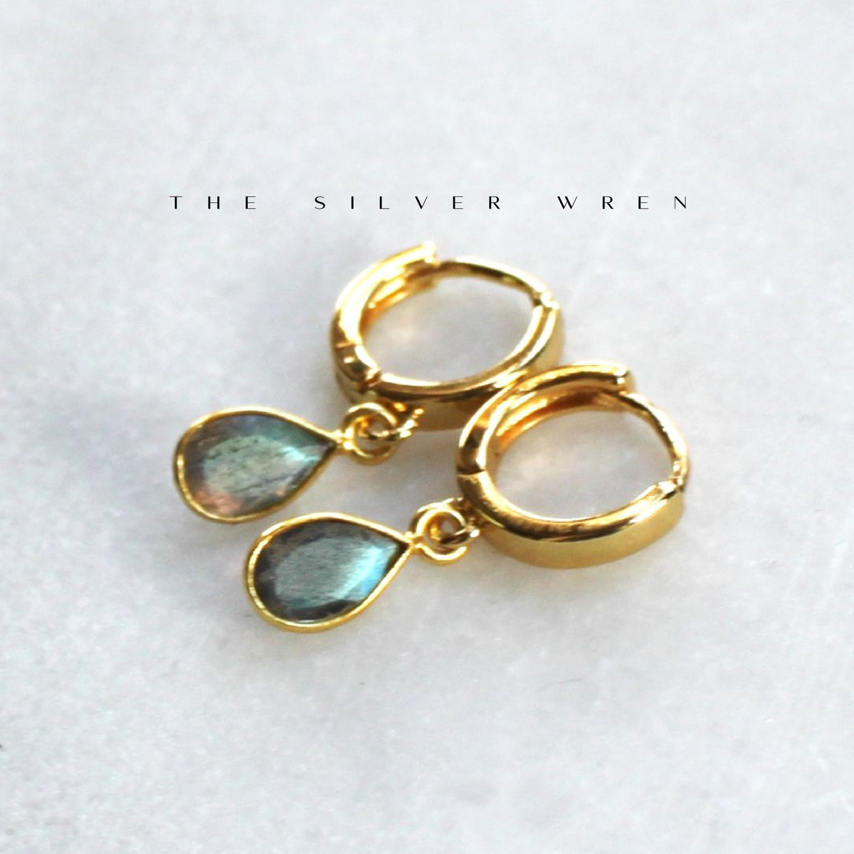 Labradorite Gold Huggie Hoops