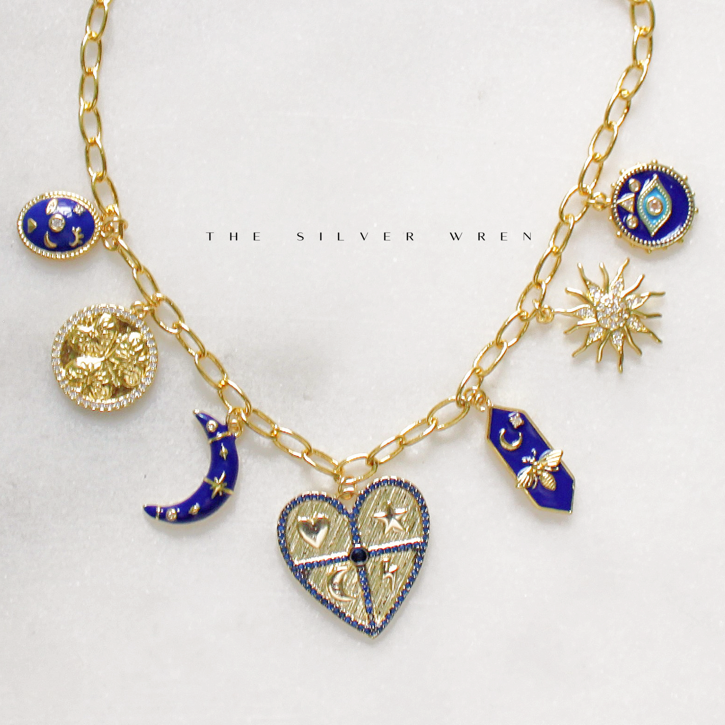 Navy Multi Charm Necklace – The Silver Wren