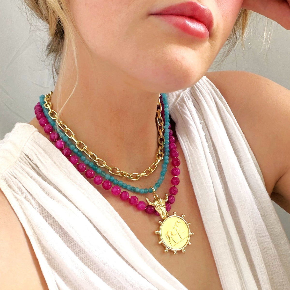 Wild Rose Jade Horse Necklace