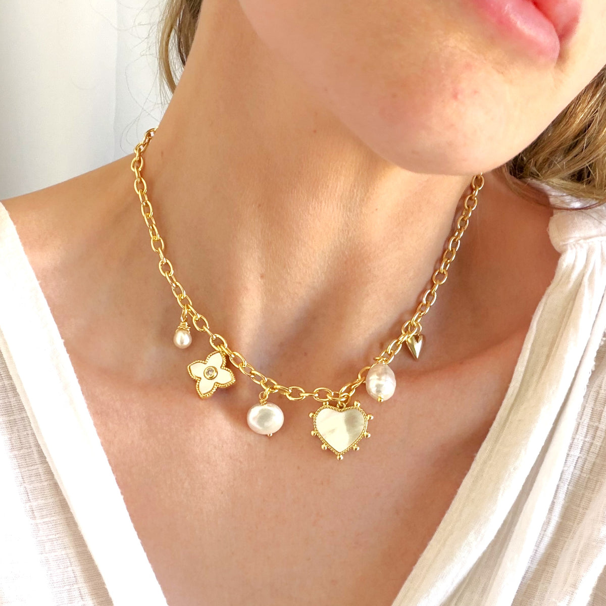 Pearl Multi Charm Necklace