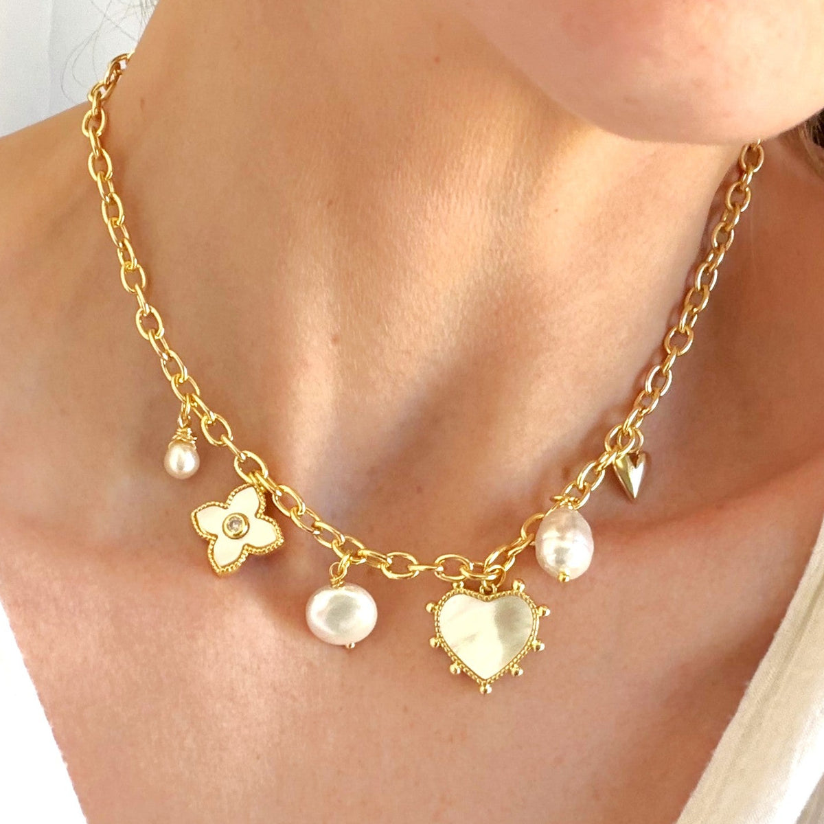 Pearl Multi Charm Necklace