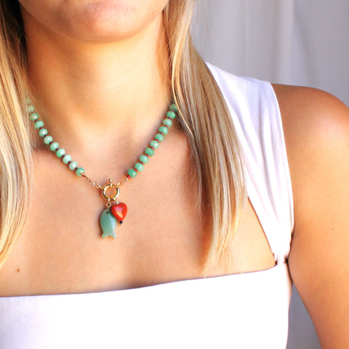 Cactus Heart Stone Candy Fish Necklace