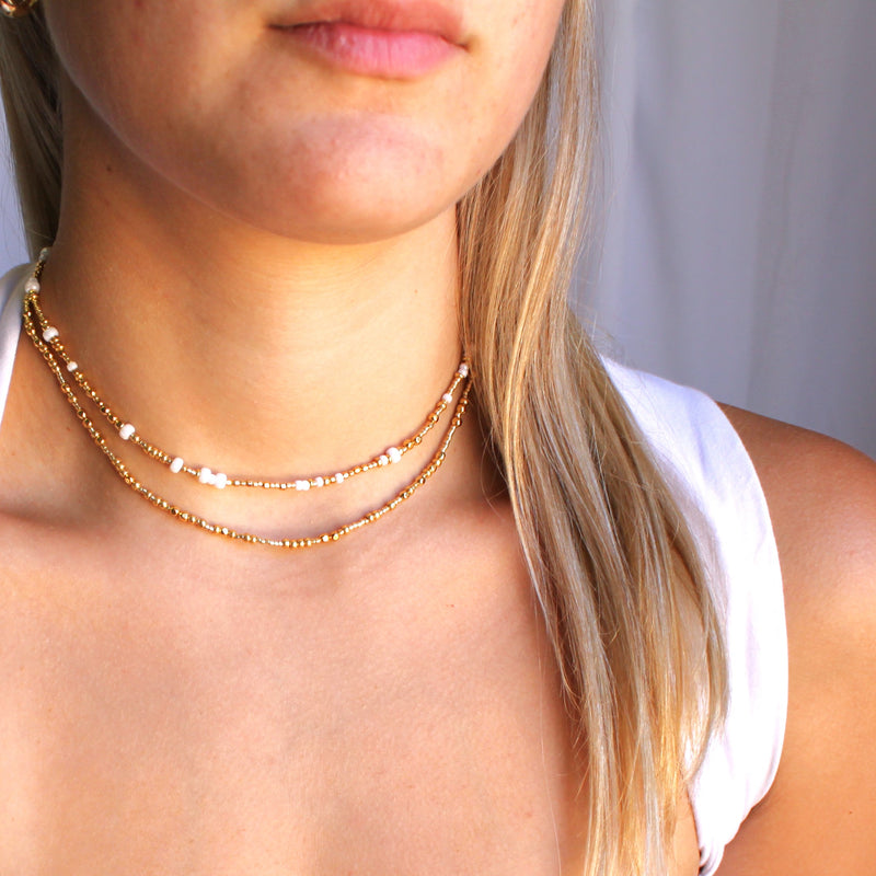 Gold & Pearl Unity Seed Bead Necklace