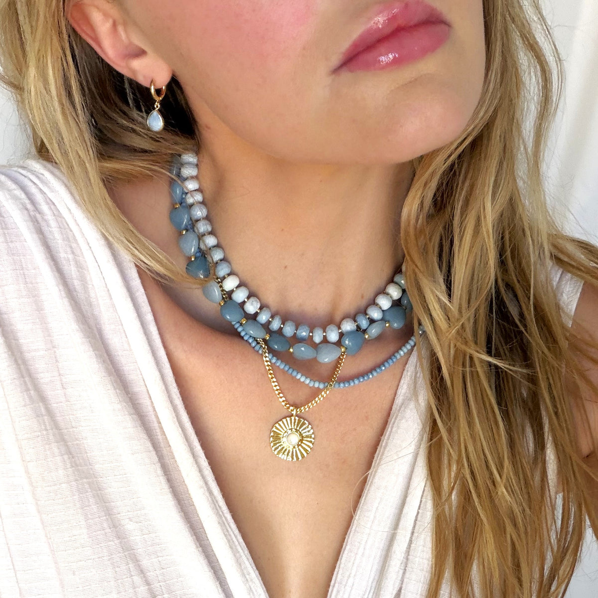 Open Sky Blue Opal Beaded Necklace