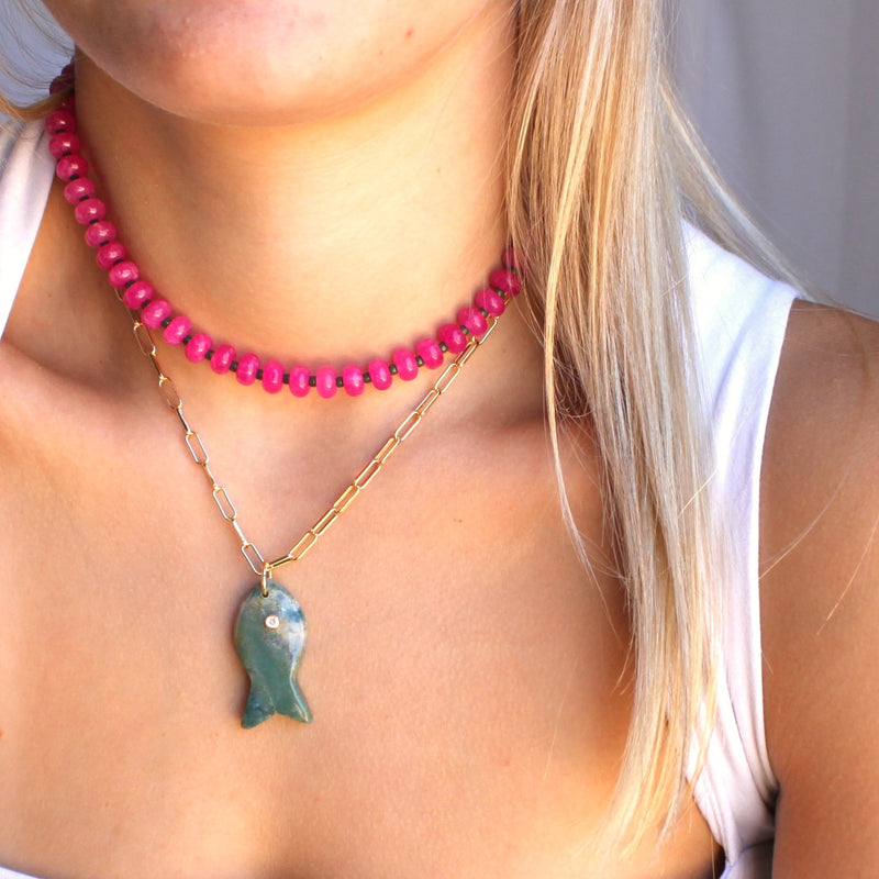 Large Gemstone Fish Pendant Necklace