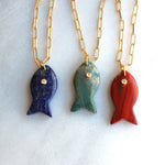 Large Gemstone Fish Pendant Necklace