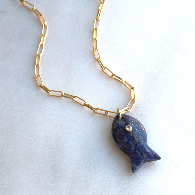 Large Gemstone Fish Pendant Necklace