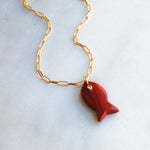 Large Gemstone Fish Pendant Necklace
