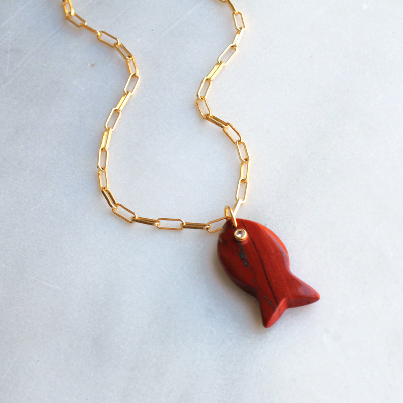 Large Gemstone Fish Pendant Necklace