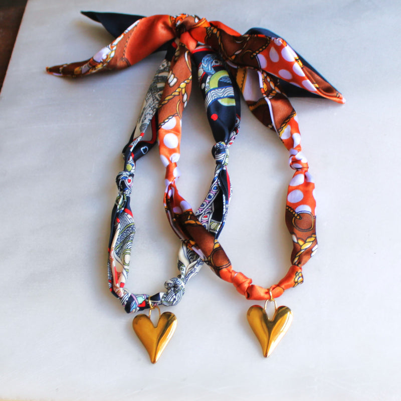 Bohemian Silk Scarf Heart Necklace