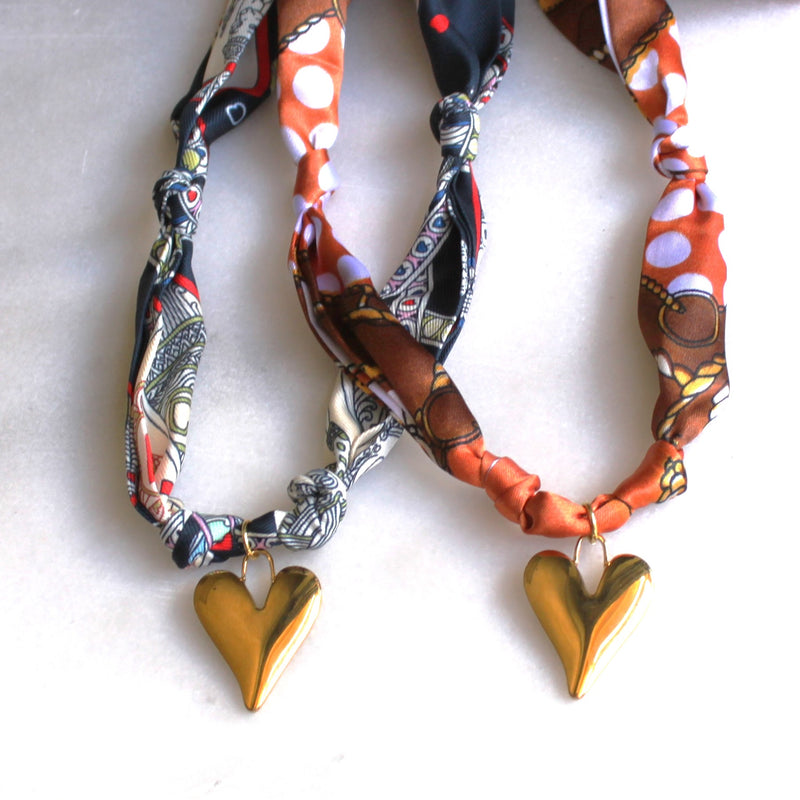 Bohemian Silk Scarf Heart Necklace