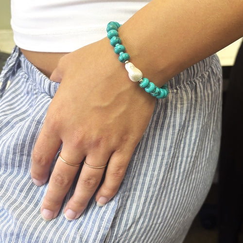 Turquoise & Pearl Stone Candy Beaded Bracelet