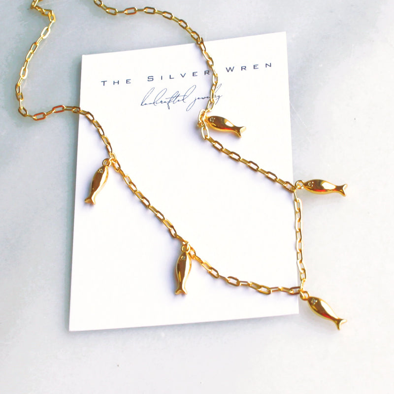 Little Fishes Gold Charm Necklace