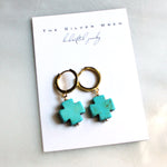 Turquoise Cross Huggie Hoops