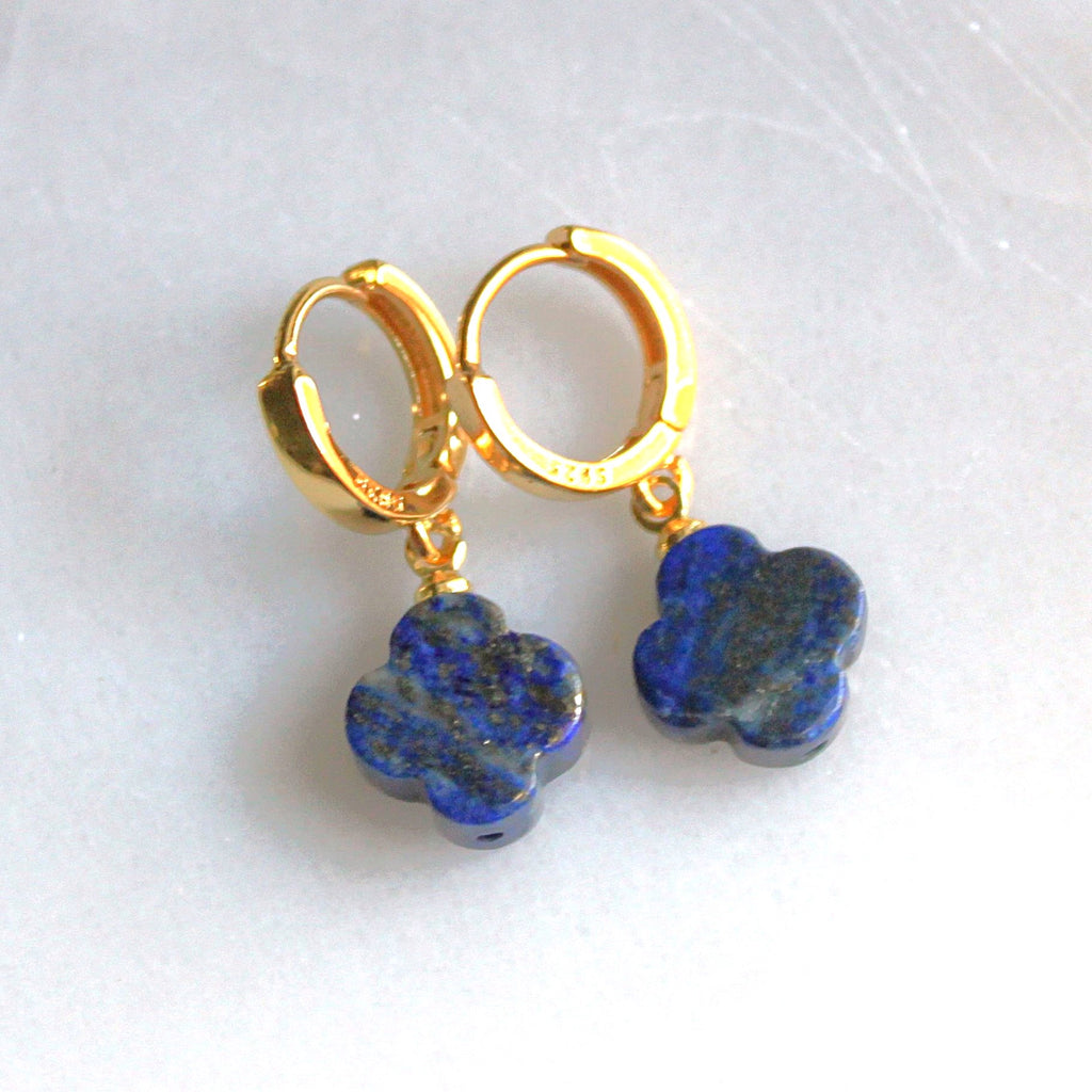 Lapis Clover Huggie Hoops