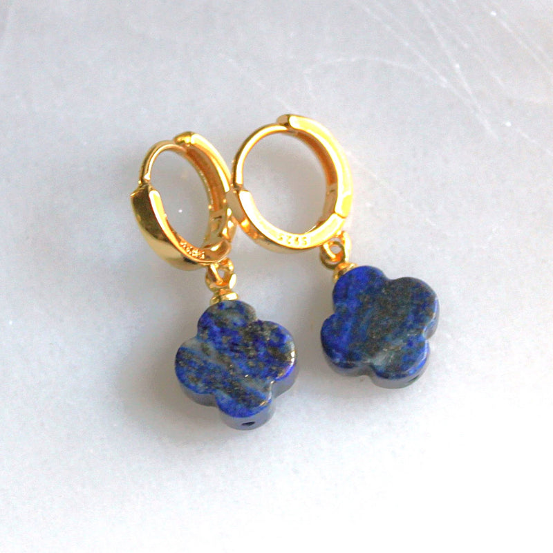 Lapis Clover Huggie Hoops