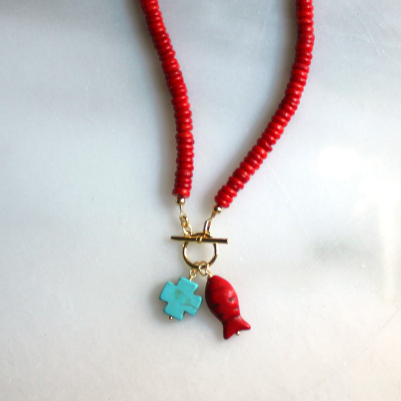 Livy Red Toggle Beaded Necklace