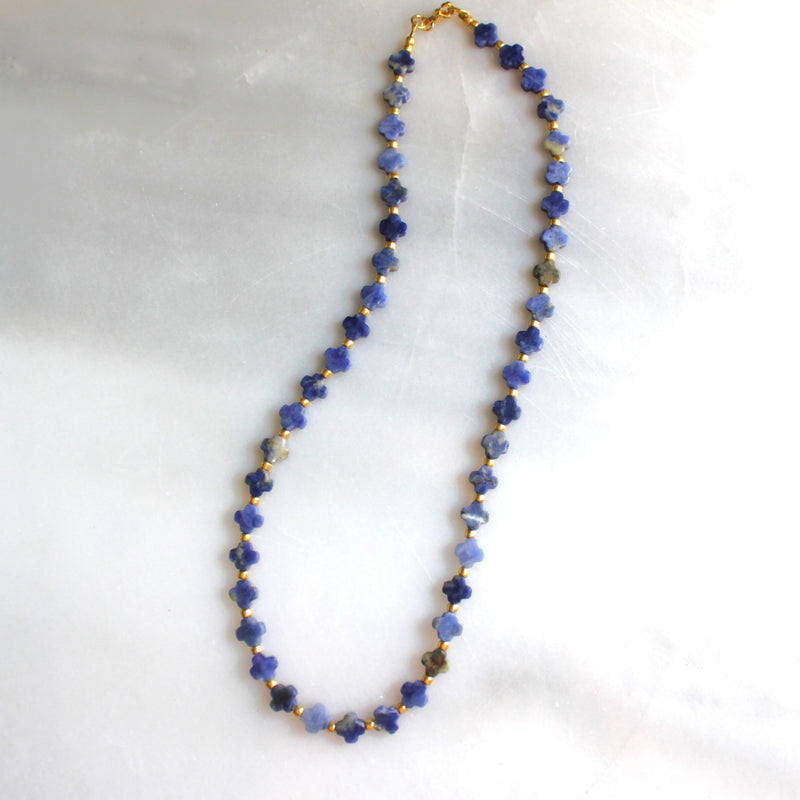 Lapis Clover Beaded Necklace