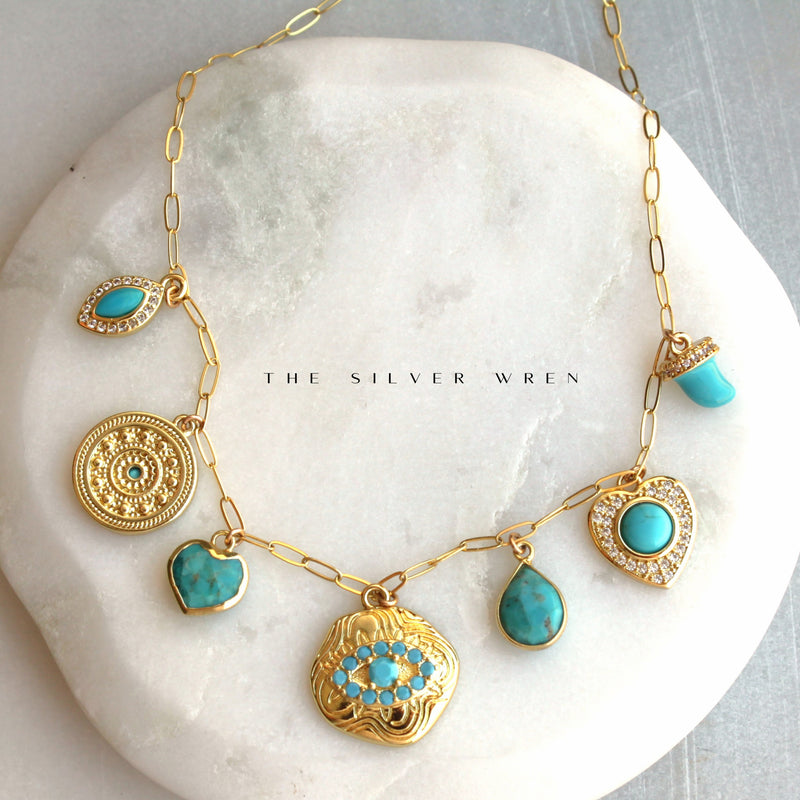 Turquoise Multi Charm Necklace