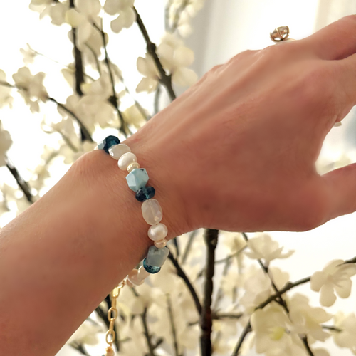 Larimar, London Blue Topaz & Freshwater Pearl Beaded Bracelet