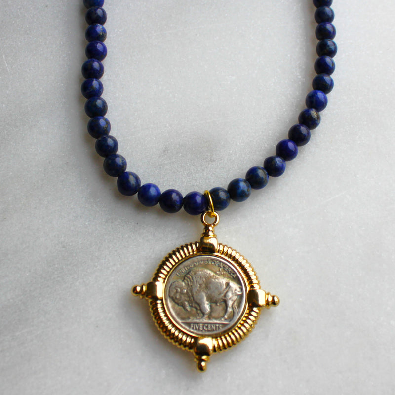 Buffalo Lapis Beaded Necklace