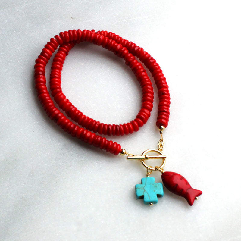 Livy Red Toggle Beaded Necklace