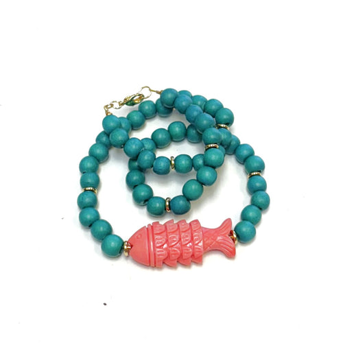 Teal Hazel Fish Necklace