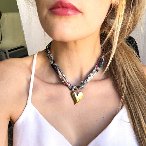 Bohemian Silk Scarf Heart Necklace