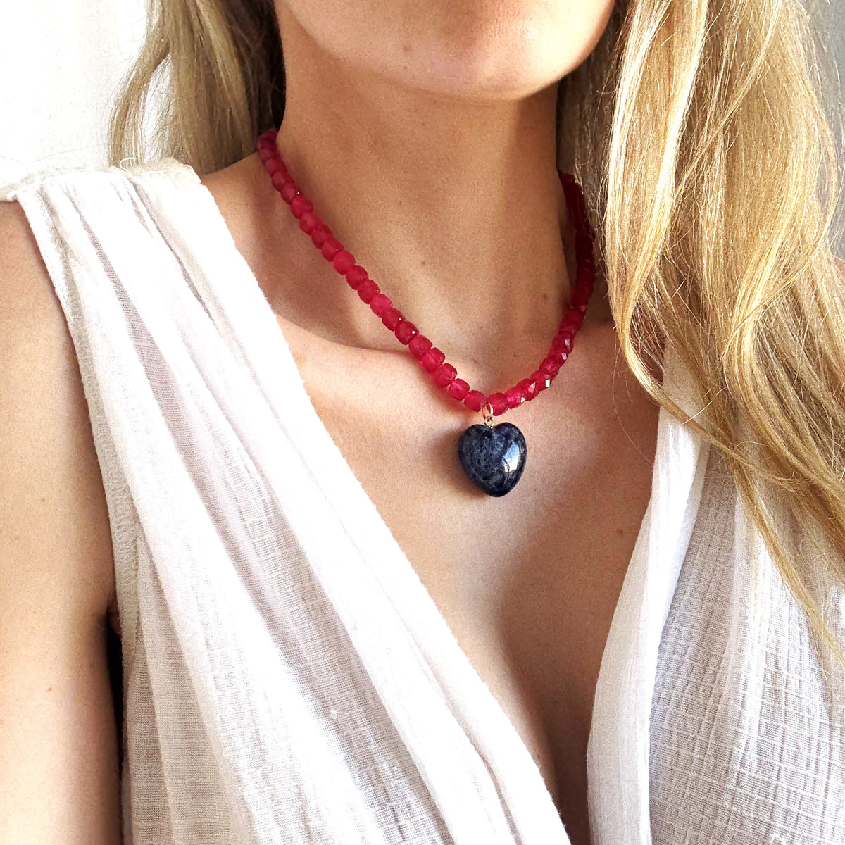 Miller Fuchsia Jade & Heart Beaded Necklace
