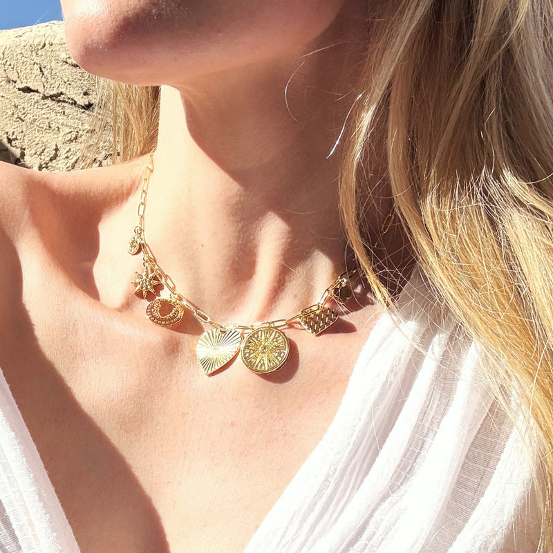Chunky Gold Multi Charm Necklace