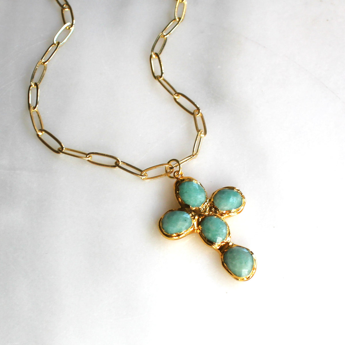 Amazonite Cross Medallion Necklace