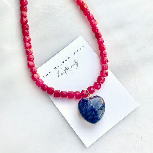 Miller Fuchsia Jade & Heart Beaded Necklace
