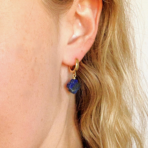 Lapis Clover Huggie Hoops
