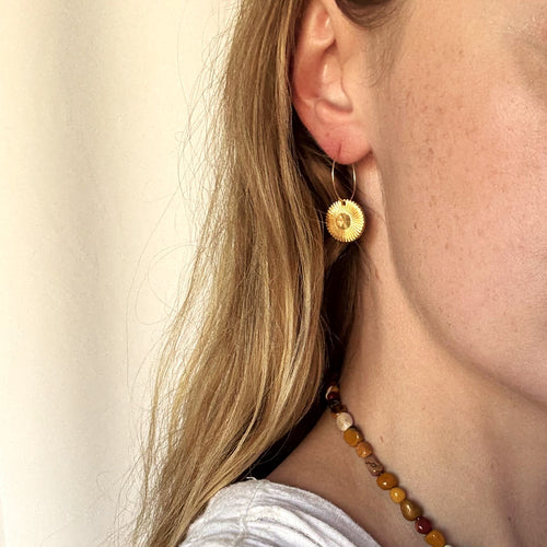 Gold Sunburst Drop Hoops