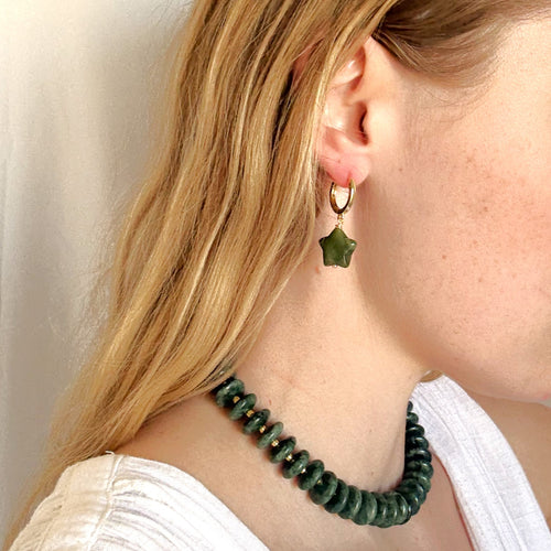 Jade Star Huggie Hoops