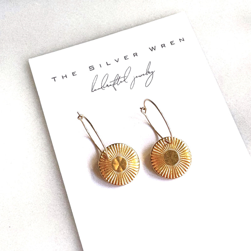 Gold Sunburst Drop Hoops