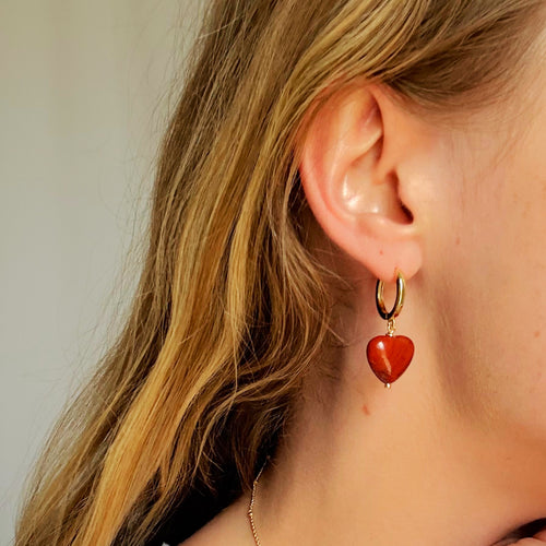 Red Jasper Heart Huggie Hoops