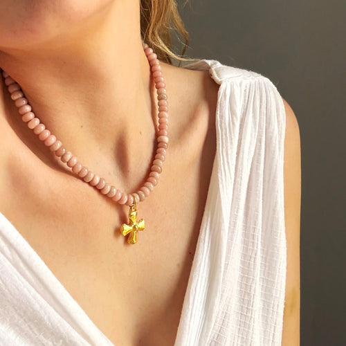Mila Pink Opal & Cross Beaded Necklace
