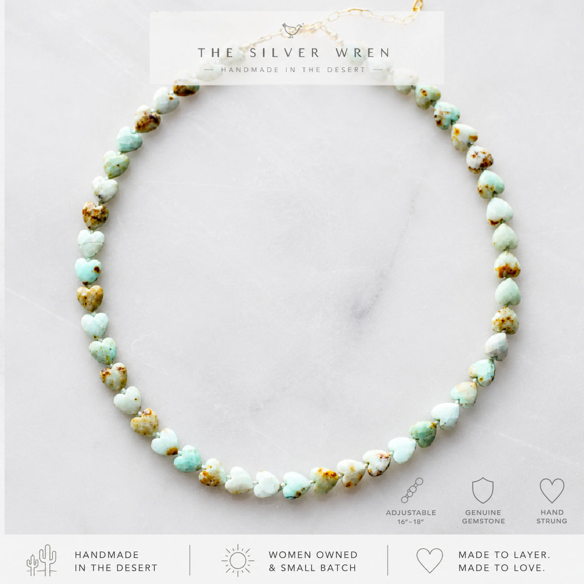 Green Opal Heart Beaded Necklace
