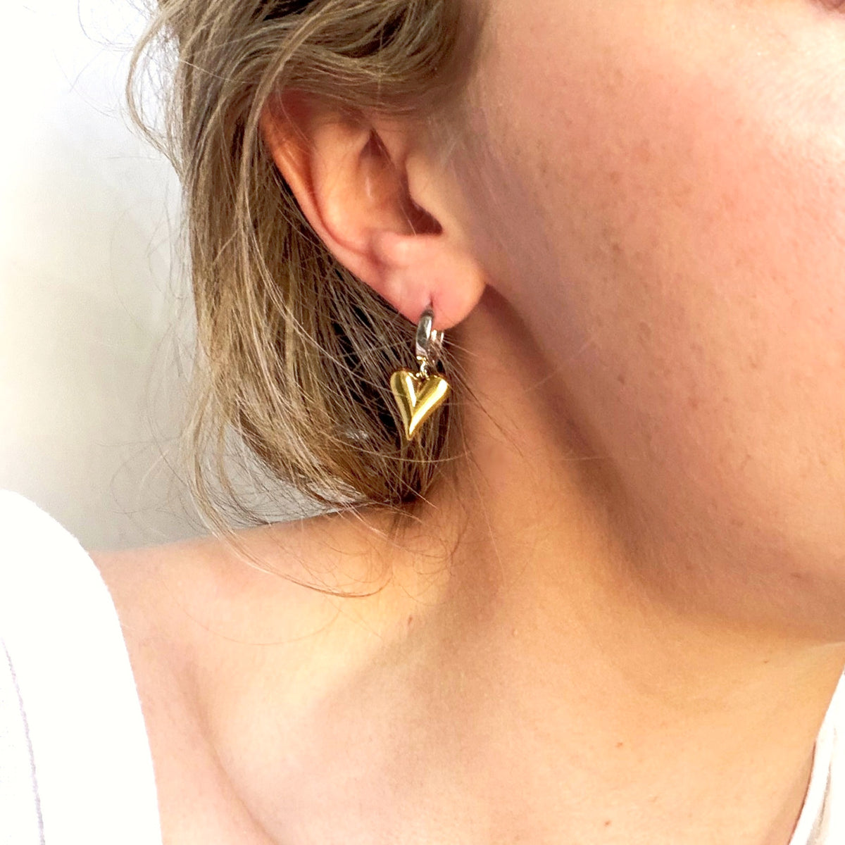 Golden Heart Mixed Metal Huggie Hoops