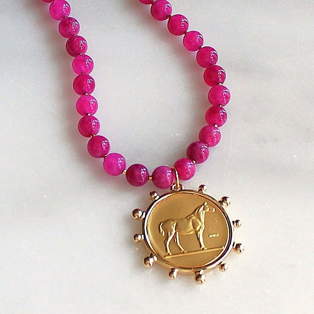 Wild Rose Jade Horse Necklace