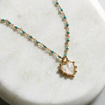 Turquoise Rosary and Heart Pendant Necklace