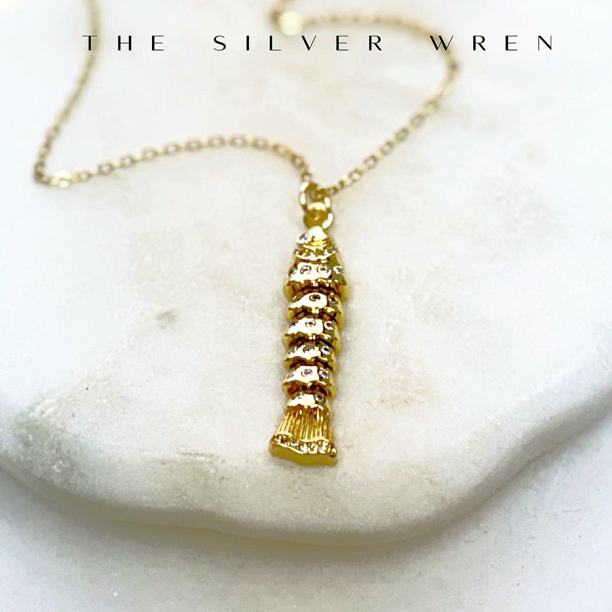 Gold CZ Fish Pendant Necklace