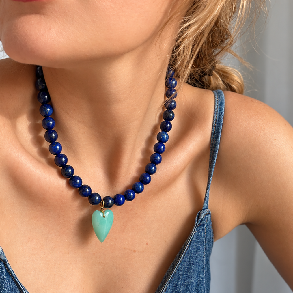 Lapis Heart Beaded Necklace