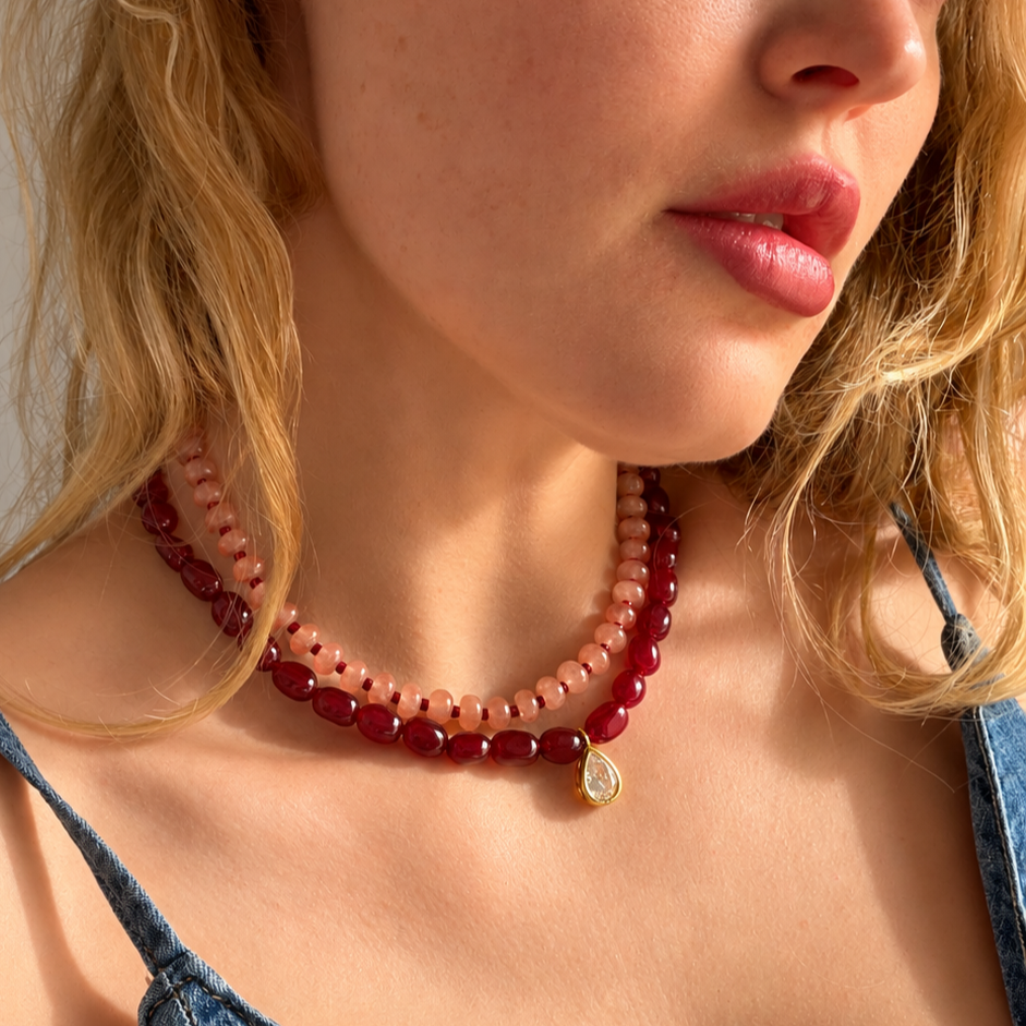 Rosé  Beaded Stone Candy Necklace